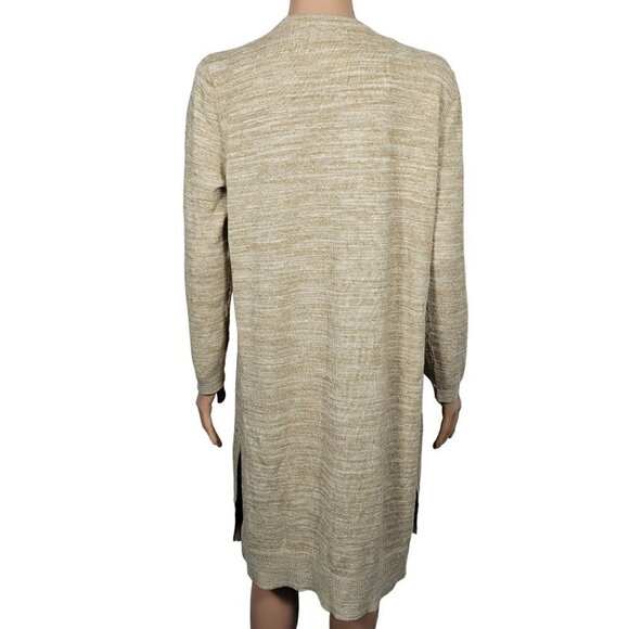 Talbots Women's Neutral Oatmeal Heather Long Cotton Blend Open Sweater Size L - Picture 7 of 11